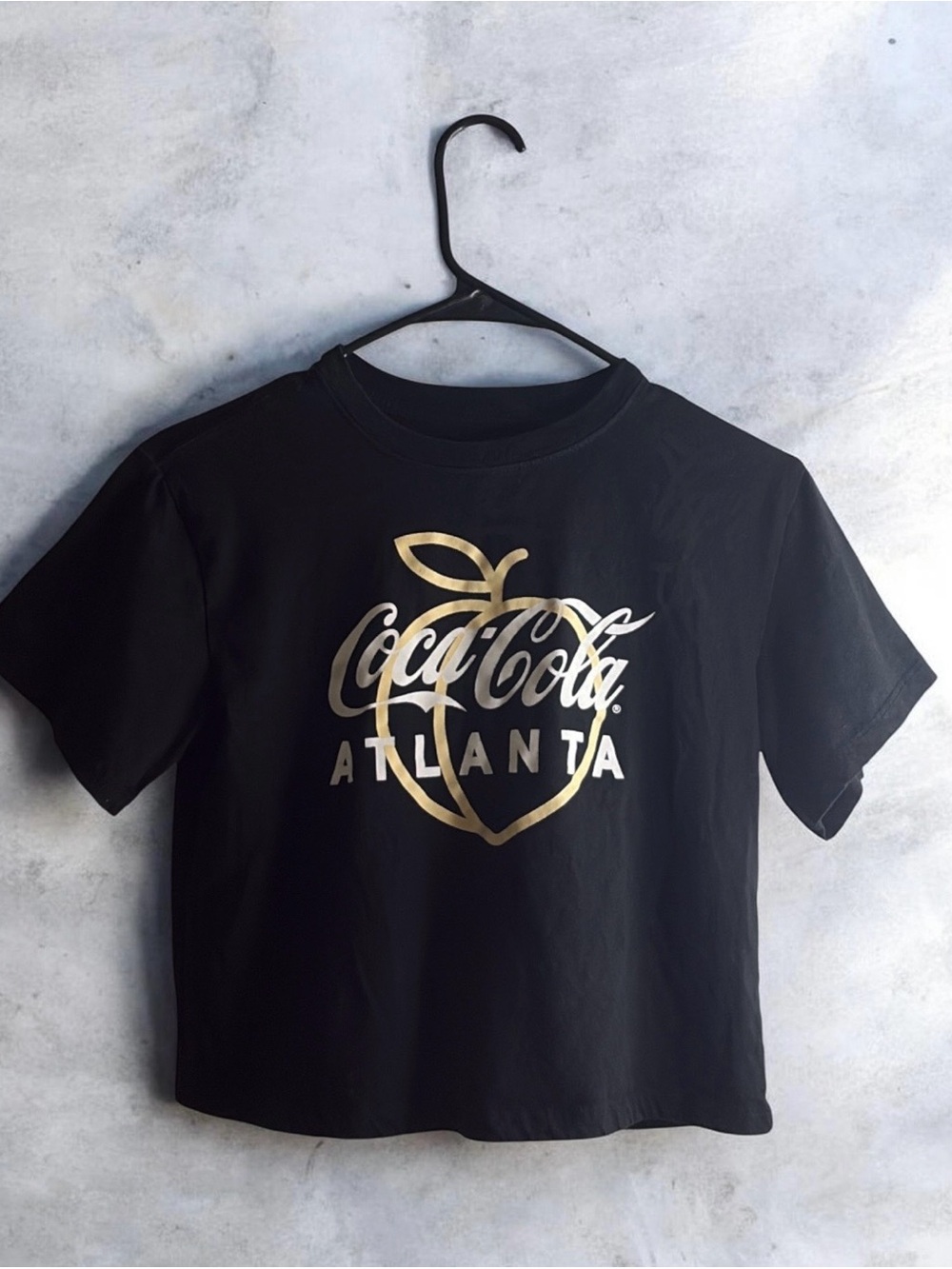 Coca Cola Black Kids Tee with Gold Atlanta Graphic